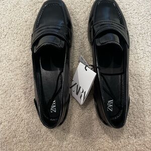 Zara Shiny Black Loafers